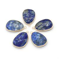 Gemstone Brass Pendants, Lapis Lazuli, with Brass, Teardrop, gold color plated, Unisex & faceted, blue 