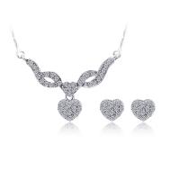 Rhinestone Zinc Alloy Jewelry Set, Stud Earring & necklace, with Rhinestone, Heart, Vacuum Ion Plating, 2 pieces & With Pendant & fashion jewelry & for woman & with rhinestone, original color 