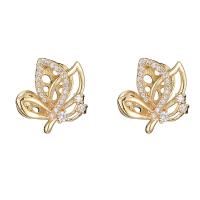 Cubic Zirconia Micro Pave Brass Earring, Butterfly, 14K gold-filled, fashion jewelry & micro pave cubic zirconia 