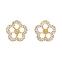 Brass Earring Stud Component, Flower, 14K gold-filled, DIY & micro pave cubic zirconia, golden 