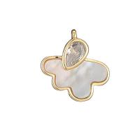 Cubic Zirconia Brass Pendants, with Cubic Zirconia & White Shell, Cloud, 14K gold-filled, DIY 