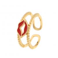 Brass Finger Ring, gold color plated, Adjustable & for woman & enamel & hollow 