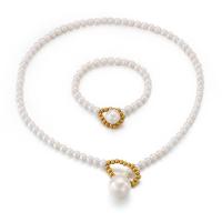 Titanium Steel Jewelry Set, Plastic Pearl, finger ring & necklace, with Titanium Steel, titanium steel clasp, for woman 