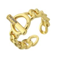 metal Anillo de dedo Cuff, chapado en color dorado, Joyería & micro arcilla de zirconia cúbica & para mujer, dorado, 13.5mm, tamaño:6.5, Vendido por UD