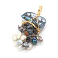 Cultured Freshwater Pearl Brass Pendant, with Resin & Brass, gold color plated, Unisex, mixed colors 