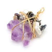 Cultured Freshwater Pearl Brass Pendant, Amethyst, with Freshwater Pearl & Resin & Brass, gold color plated, Unisex, purple 