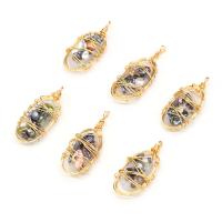 Cultured Freshwater Pearl Brass Pendant, with Resin & Brass, gold color plated, Unisex, mixed colors 