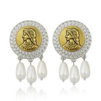 Plastic Pearl Zinc Alloy Earring, with Abalone Shell & Plastic Pearl, plated, for woman 40-60mm 