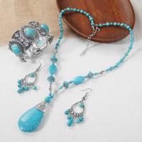 Turquoise Jewelry Sets, Zinc Alloy, bangle & earring & necklace, with Synthetic Turquoise, with 2.76Inch extender chain, antique silver color plated, vintage & for woman Inner Approx 54mm Approx 20.87 cm 