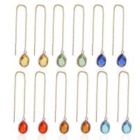 Brass Thread Through Earrings, with Resin, gold color plated & for woman & faceted 60mm 