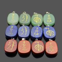Gemstone Brass Pendants, with Brass, Ellipse, silver color plated, 4 pieces 