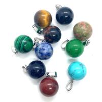 Gemstone Brass Pendants, with Brass, Round, silver color plated 14mm 