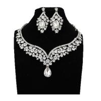 Rhinestone Zinc Alloy Jewelry Set, earring & necklace, with 6cm extender chain, plated, 2 pieces & fashion jewelry & for woman & with rhinestone, white, 45mm cm 