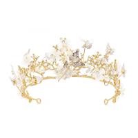 Bridal Tiaras, Alloy, with Crystal & Plastic Pearl, Crown, plated, fashion jewelry & wedding gift & for woman & with rhinestone, gold 