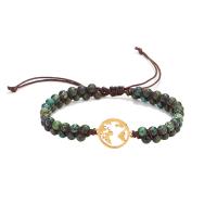 Bracelets de Woven Ball turquoise, Turquoise africain, avec Ciré Nylon & acier inoxydable 316L, Rond, Réglable & unisexe, couleurs mélangées cm, Vendu par PC