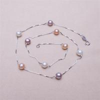 Sterling Silver Pearl Necklace, 925 Sterling Silver, with Freshwater Pearl, sterling silver spring ring clasp, for woman, silver color, 5mm cm 