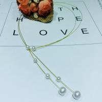 Natural Freshwater Pearl Necklace, with Zinc Alloy, for woman, golden, 5-8mm Approx 52 cm 