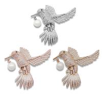 Cubic Zirconia Brooch, Brass, with Plastic Pearl, Bird, micro pave cubic zirconia & for woman 
