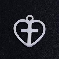 Stainless Steel Heart Pendants, 201 Stainless Steel, Heart and Cross, Vacuum Ion Plating, fashion jewelry & polished & DIY & Unisex 