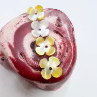Perles de coquillage jaune naturel, coquille, fleur, gravé, DIY, Jaune, 10mm, Vendu par PC