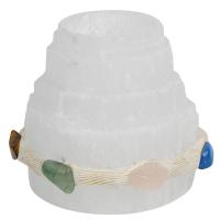 Gypsum Candle Holder, with Gemstone, mixed colors 