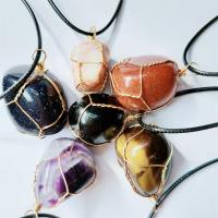 Gemstone Necklaces, Natural Stone, with leather cord & Brass, irregular, gold color plated & Unisex 15-30mm Approx 38 cm 