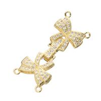 Brass Fold Over Clasp, Bowknot, plated, DIY & micro pave cubic zirconia & 2/2 loop 