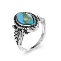 Turquoise Finger Ring, Brass, with turquoise, Horse Eye, plated, fashion jewelry & Unisex & blacken 