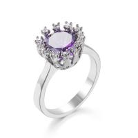 Cubic Zircon Brass Finger Ring, platinum color plated, fashion jewelry & Unisex & with cubic zirconia, purple 