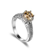 Cubic Zircon Brass Finger Ring, platinum color plated, fashion jewelry & Unisex & with cubic zirconia, Champagne 