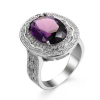 Кубическое цирконовое латунное кольцо, Латунь, кольцо форма, Платиновое покрытие платиновым цвет, ювелирные изделия моды & Мужская & разный размер для выбора & с кубическим цирконием, пурпурный, продается PC