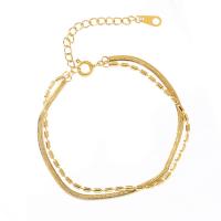 Titanium Steel Bracelet & Bangle, with 1.57inch extender chain, 18K gold plated, Double Layer & fashion jewelry & for woman, golden Approx 6.1 Inch 