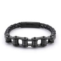 PU Leather Bracelet, Round, plumbum black color plated, fashion jewelry & for man, black cm 
