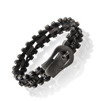 PU Leather Bracelet, with 316L Stainless Steel, Round, plumbum black color plated, fashion jewelry & for man, black, 16mm Approx 24 cm 