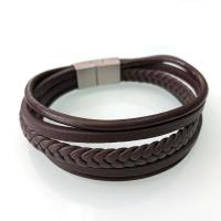 PU Leather Bracelet, with 304 Stainless Steel, Round, plated, fashion jewelry & for man cm 