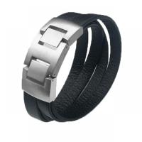 PU Leather Bracelet, with 304 Stainless Steel, Round, silver color plated, fashion jewelry & for man 22mm cm 