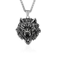 304 Stainless Steel Necklace, Wolf, plumbum black color plated & for man, silver-grey cm 