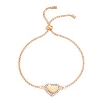 Zinc bracelets en strass en alliage , alliage de zinc, coeur, Placage de couleur d'or, réglable & pour femme & avec strass Environ 6-9 pouce, Vendu par PC