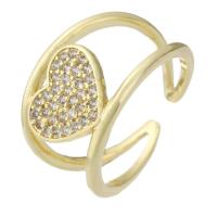 Cubic Zirconia Micro Pave Brass Finger Ring, gold color plated, Adjustable & with heart pattern & micro pave cubic zirconia & hollow, US Ring 
