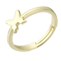 Brass Finger Ring, Butterfly, gold color plated, Adjustable, US Ring 