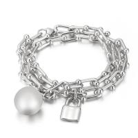 Stainless Steel Charm Bracelet, 304 Stainless Steel, 304 stainless steel lobster clasp, plated, Double Layer & Unisex Approx 21 cm 