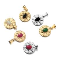 Gemstone Zinc Alloy Pendants, with Natural Stone, Round, plated, Unisex Approx 