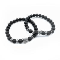 Lava Bead Bracelet, with Zinc Alloy, Round, platinum color plated, Unisex & radiation protection 8mm Approx 18 cm 