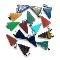 Gemstone Brass Pendants, with Brass, Triangle, silver color plated 
