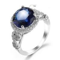 Circón cúbico anillo de dedo de latón, metal, forma de anillo, chapado en color de platina, Joyería & unisexo & diverso tamaño para la opción & con circonia cúbica, azul real, Vendido por UD