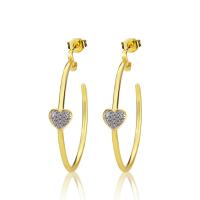 Cubic Zirconia Pendiente Brass Micro Pave, metal, chapado en color dorado, Joyería & unisexo & micro arcilla de zirconia cúbica, dorado, 42.4x42.9mm, Vendido por Par