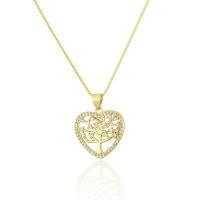 Cubic Zircon Micro Pave Brass Necklace, Heart, gold color plated, fashion jewelry & Unisex & micro pave cubic zirconia, golden Approx 19.69 Inch 