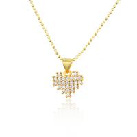 Rhinestone Brass Necklace, with 1.97inch extender chain, Heart, gold color plated, fashion jewelry & Unisex & with rhinestone, golden Approx 17.72 Inch 