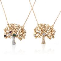 Rhinestone Brass Necklace, Tree, gold color plated, fashion jewelry & Unisex & with rhinestone, golden Approx 19.69 Inch 