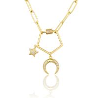 Rhinestone Brass Necklace, Moon and Star, gold color plated, fashion jewelry & Unisex & with rhinestone, golden Approx 19.69 Inch 